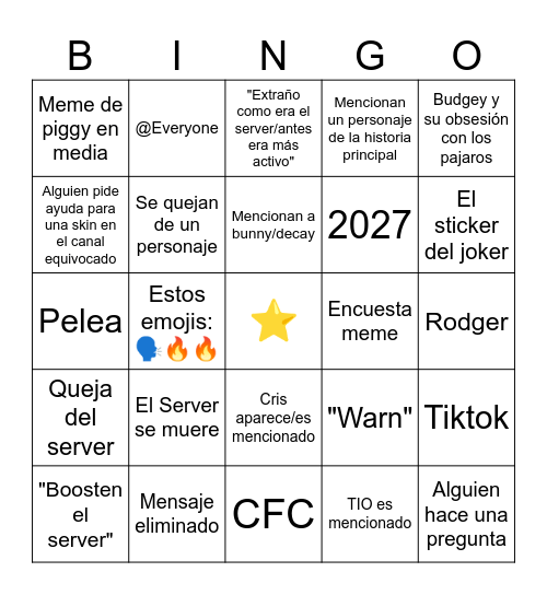 SERVER Bingo Card