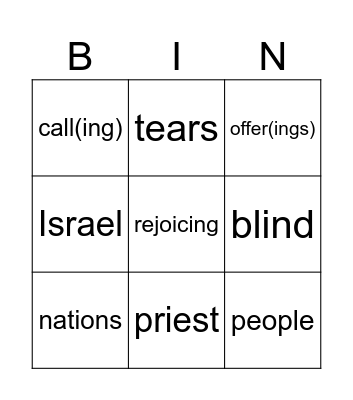 30th Sunday in OT year B Bingo Card