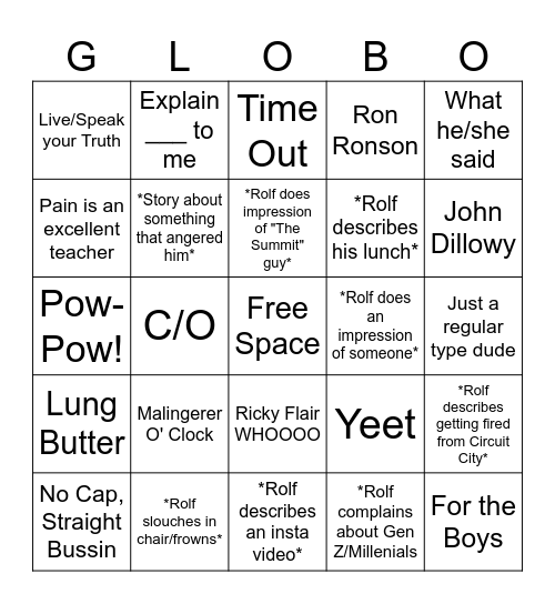 Rolf-ism Bingo! Bingo Card