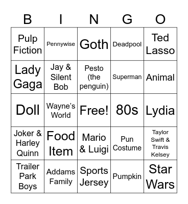 Halloween Costume Bingo Card