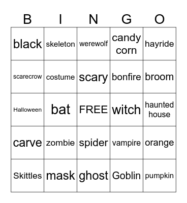 Halloween Words Bingo Card