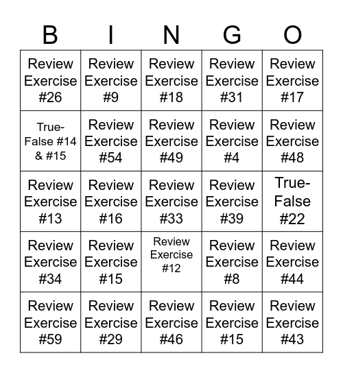 Review Bingo Card