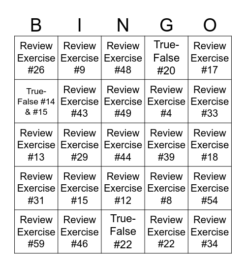 Review Bingo Card