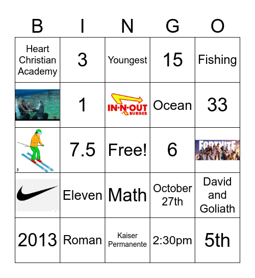 Jaden’s 11th Bingo Card