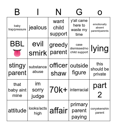 judge vonda B Bingo Card