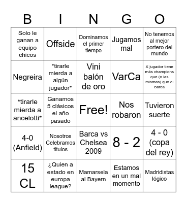 Madrid Post 4-0 en el clásico Bingo Card