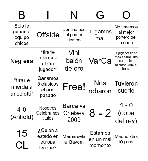 Madrid Post 4-0 en el clásico Bingo Card