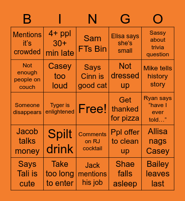 Halloween Party Bingo Card