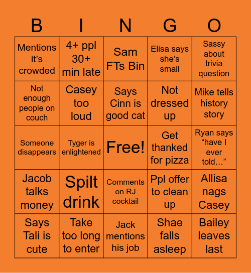 Halloween Party Bingo Card