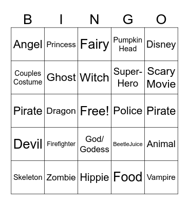 Halloween Costume BINGO Card