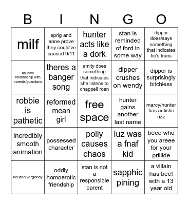 cartoon bingo Card