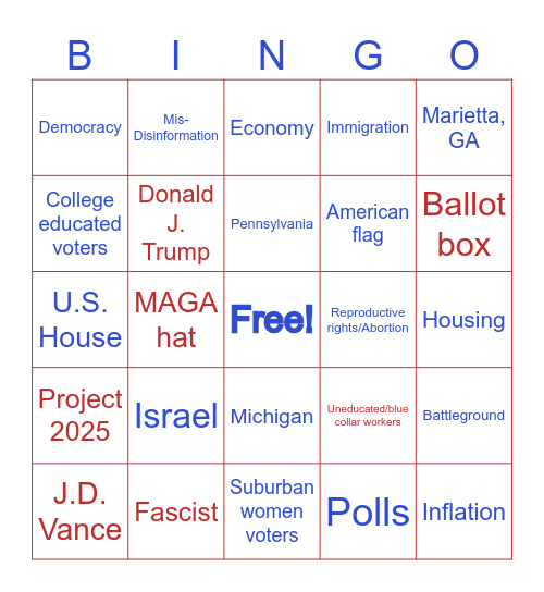Scott & Liz's 2024 Election Bingo Card