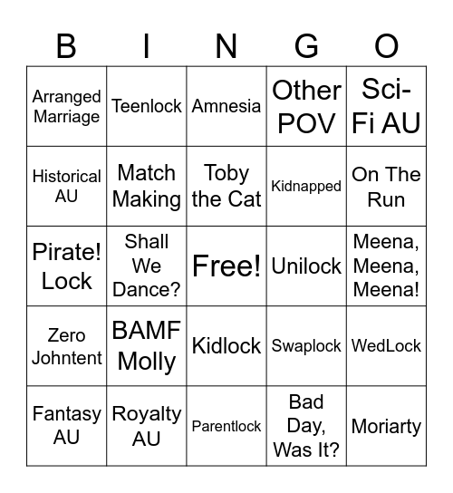 Sherlolly Bingo - AU Fics (K-T Version) Bingo Card