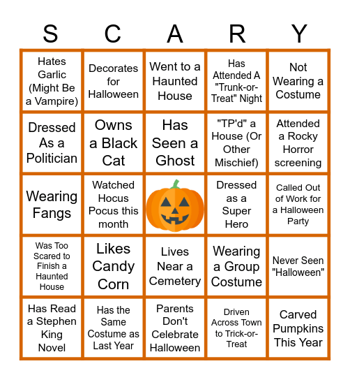 HALL-O-WEEN-G-O Bingo Card