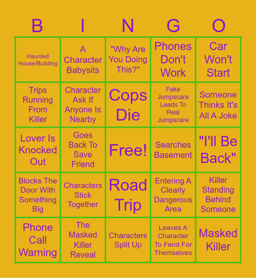 Scary Movie Bingo Card