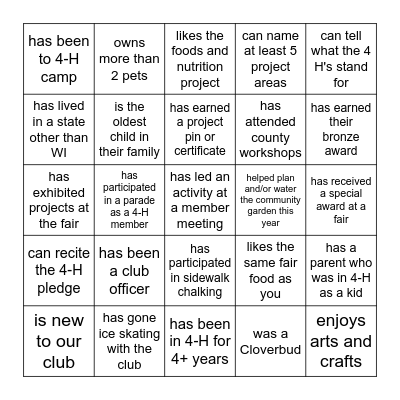 McFarland Sparks Bingo Card