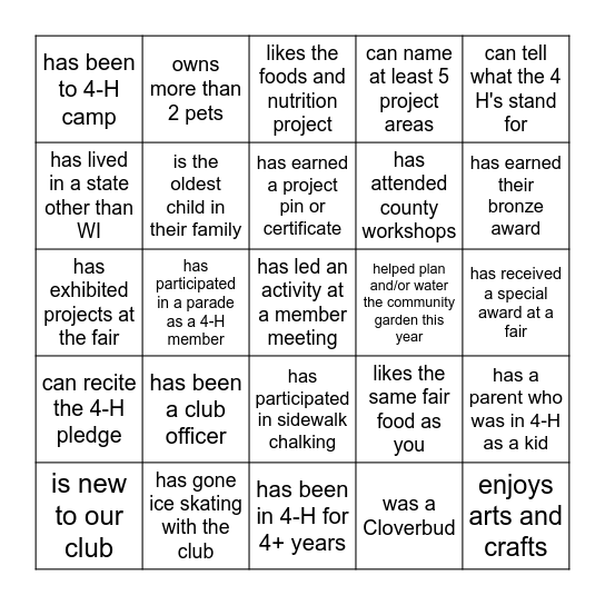 McFarland Sparks Bingo Card