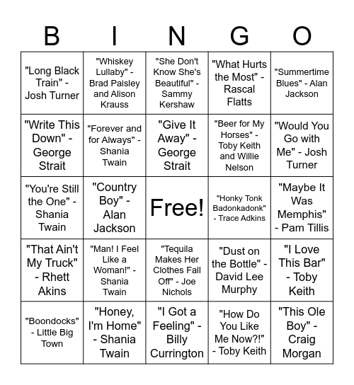 Country Music Bingo Round #2 Bingo Card