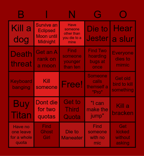 Sours Lethal Bingo Card