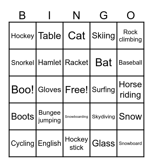 Bingo with sports! Bingo Card
