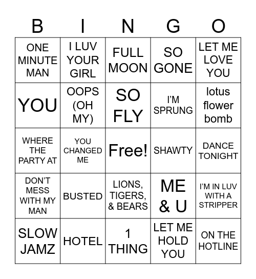 2000s R&B Bingo Card