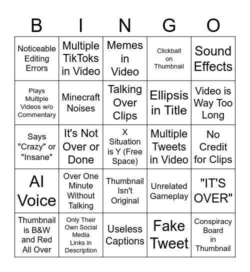 Commentary Slop Bingo Card