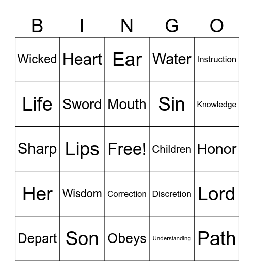 Proverbs - Chapter 5 Bingo Card