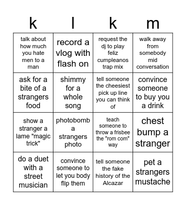 Members Only Bingo Card