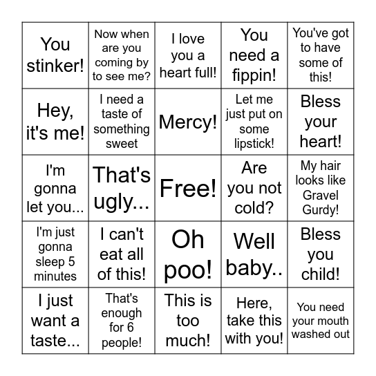 Darlin's Purse Bingo Card