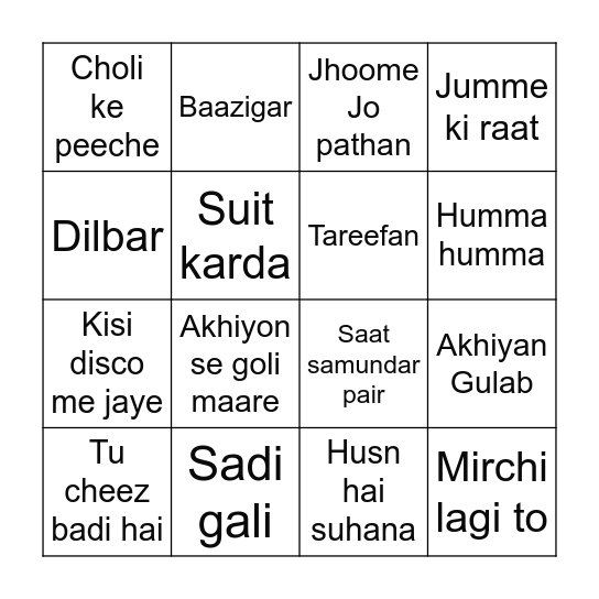Bollywood Diwali 2024 Housie Bingo Card