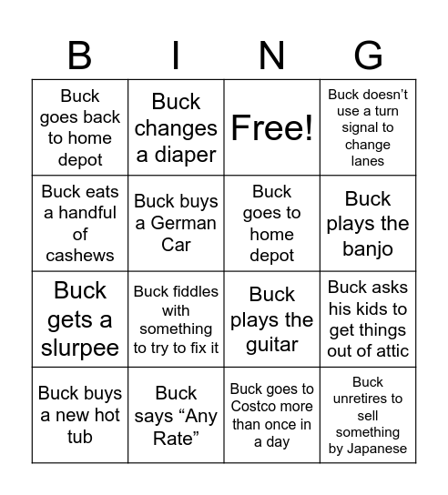 Buck’s Birthday Bingo Card