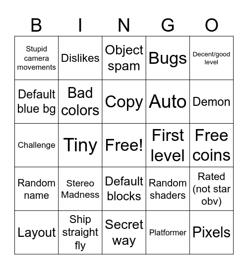 Recent Tab Bingo Card