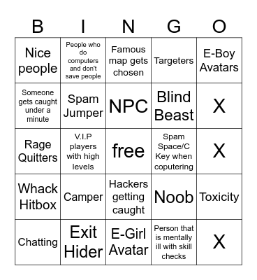 Flee The Facility Bingo Card