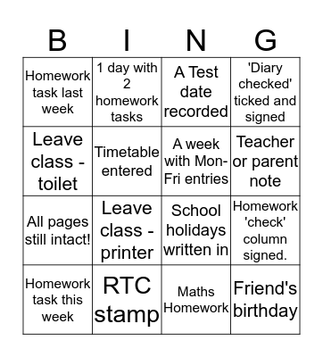 Diary Bingo!! Bingo Card