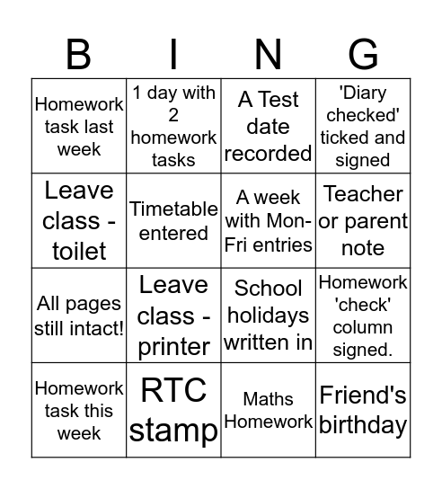 Diary Bingo!! Bingo Card