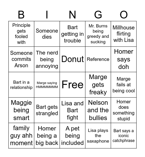 Simpsons Bingo Card