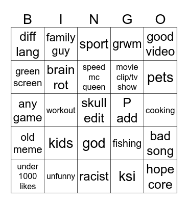 yt Bingo Card