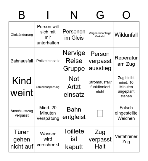 Bahnfahrt Bingo Card