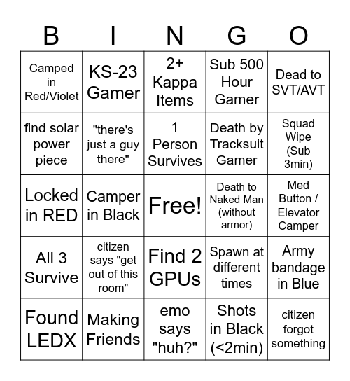 Untitled Bingo Card