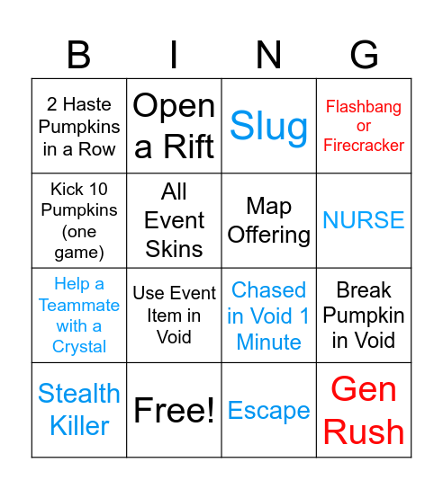 Dbd Halloween Bingo Card