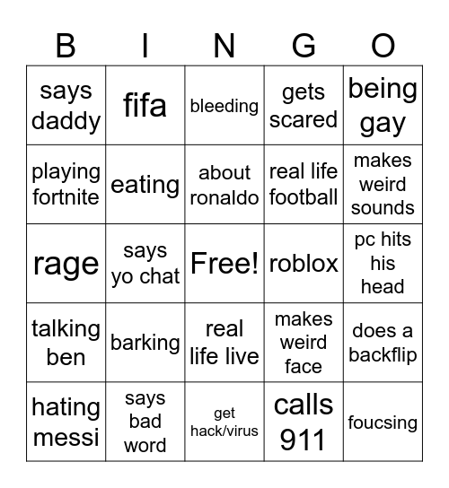 ishowspeed Bingo Card