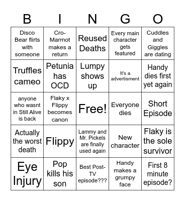 New Happy Tree Friends Episode Bingo Card
