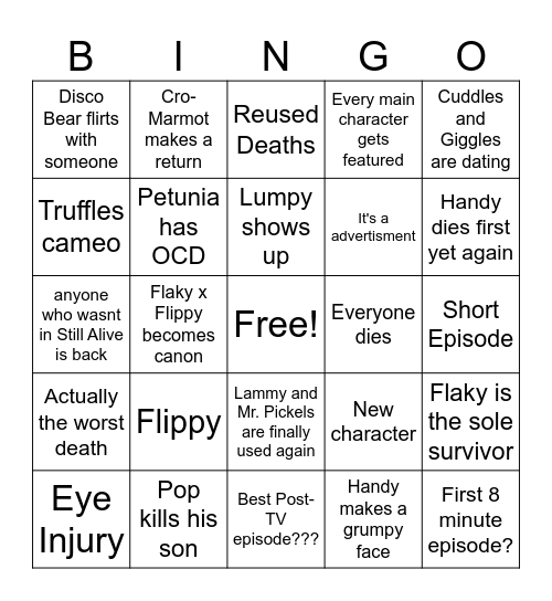 New Happy Tree Friends Episode Bingo Card