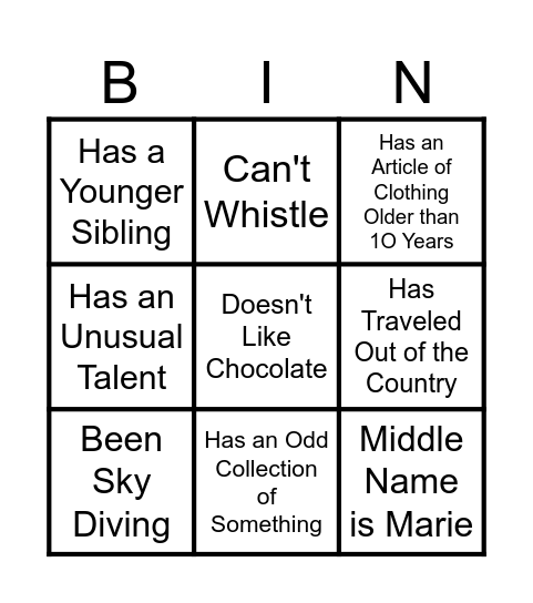 Find a Friend Who Bingo Card