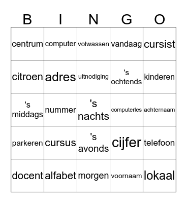 Bingo AVO Velp Bingo Card