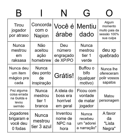 Bingo de Ruimdade Bingo Card