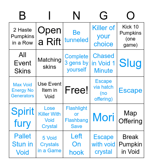 Dbd Halloween Bingo Card