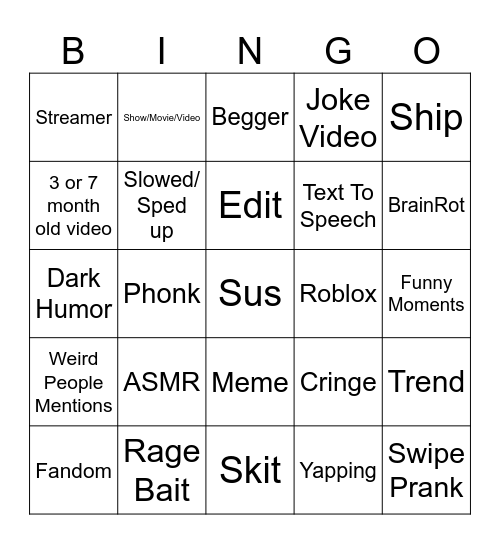 Tiktok Bingo Card