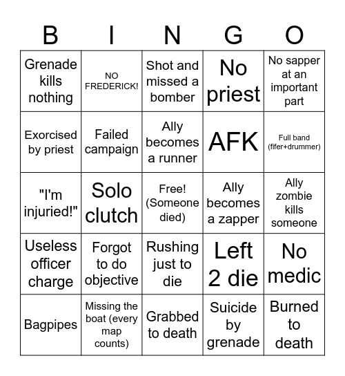 Guts and blackpowder bingo Card