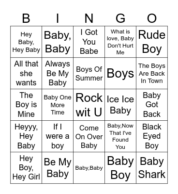 Baby Shower Music Bingo Card